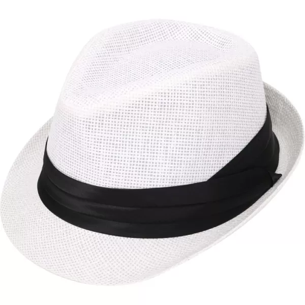 Verabella Women Summer Short Brim Straw Fedora Sun HatWhite