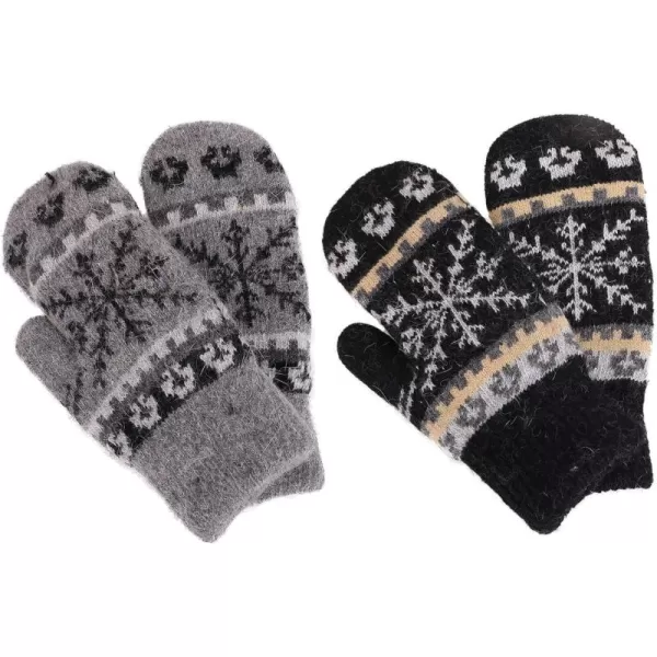 Verabella Womens Mittens Cold WeatherFair Isle Knit Sherpa Lined Winter MittensBlackDark Grey Mittens