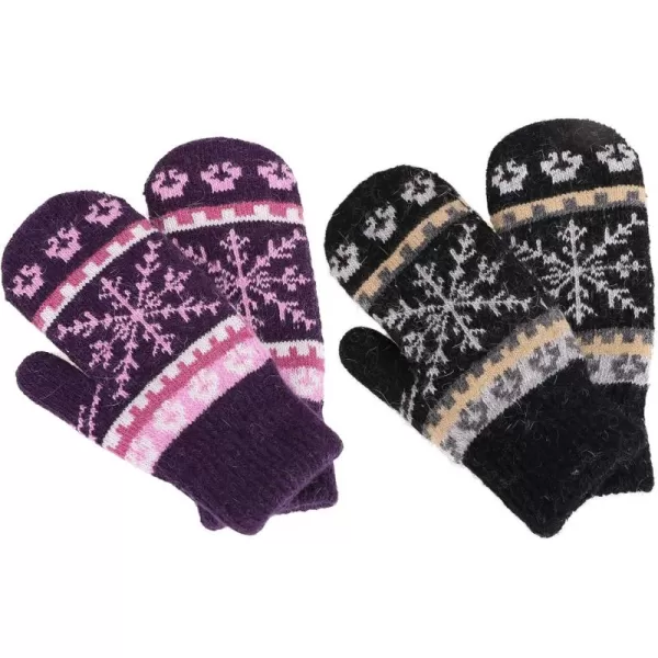 Verabella Womens Mittens Cold WeatherFair Isle Knit Sherpa Lined Winter MittensBlackPurple Mittens
