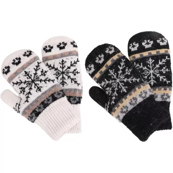 Verabella Womens Mittens Cold WeatherFair Isle Knit Sherpa Lined Winter MittensBlackWhite Mittens