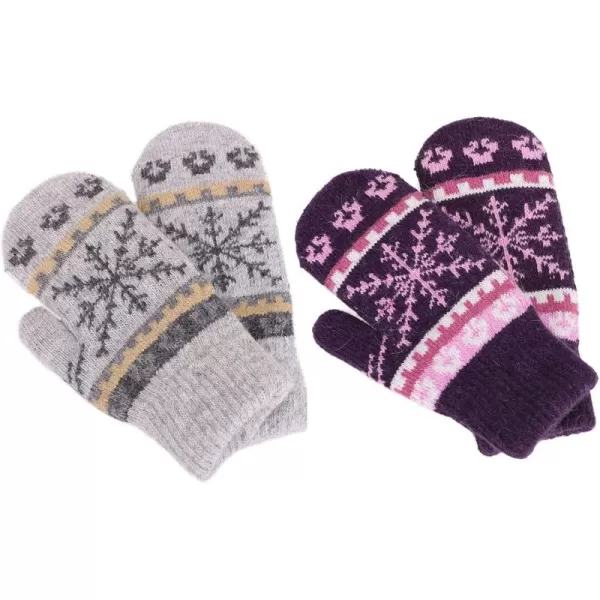 Verabella Womens Mittens Cold WeatherFair Isle Knit Sherpa Lined Winter MittensLight GreyPurple Mittens
