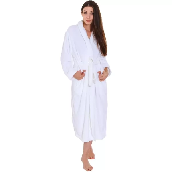 Womens Fleece Robe Long Plush Hooded Bathrobe with PocketsWhite No Hooded
