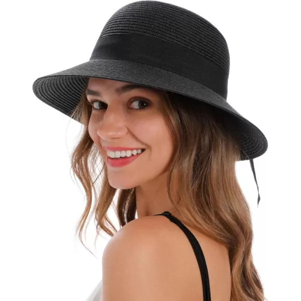 Womens Sun Hats UV Protection Large Wide Brim Hat Women Packable Sun Hat for Women Straw HatsBlack B15