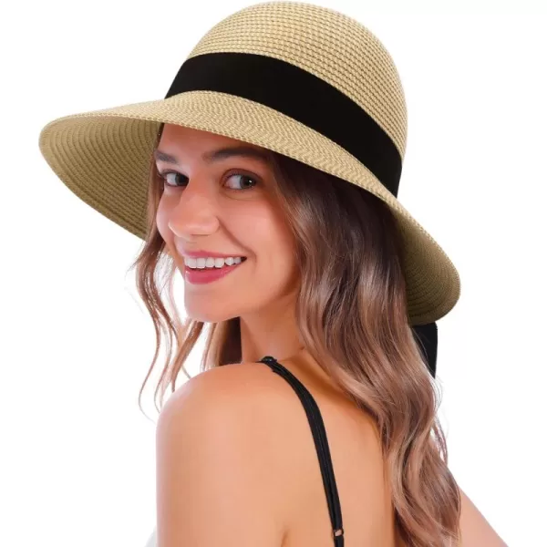 Womens Sun Hats UV Protection Large Wide Brim Hat Women Packable Sun Hat for Women Straw HatsNatural
