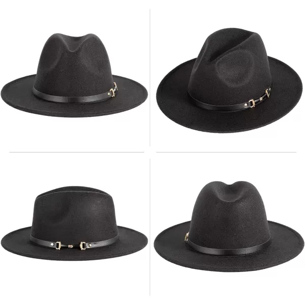 Verabella Fedora for Women Winter Classic Wool Fedora Panama Hat with Belt BuckleBlack