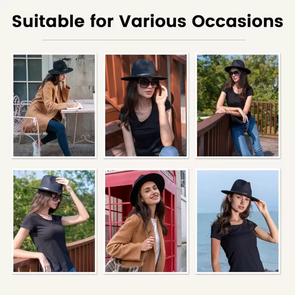 Verabella Fedora for Women Winter Classic Wool Fedora Panama Hat with Belt BuckleBlack