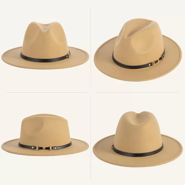 Verabella Fedora for Women Winter Classic Wool Fedora Panama Hat with Belt BuckleCamel