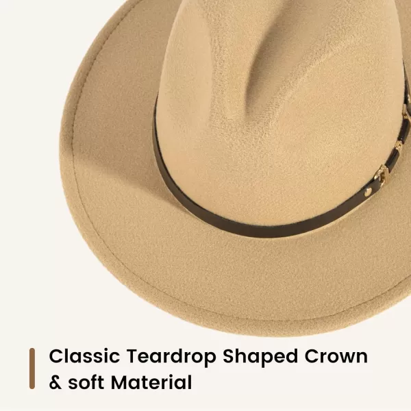 Verabella Fedora for Women Winter Classic Wool Fedora Panama Hat with Belt BuckleCamel