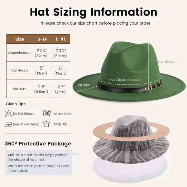 Verabella Fedora for Women Winter Classic Wool Fedora Panama Hat with Belt BuckleGreen