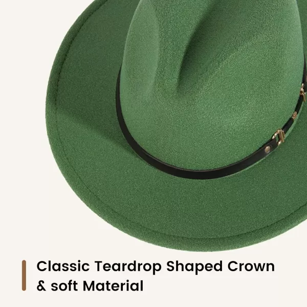 Verabella Fedora for Women Winter Classic Wool Fedora Panama Hat with Belt BuckleGreen