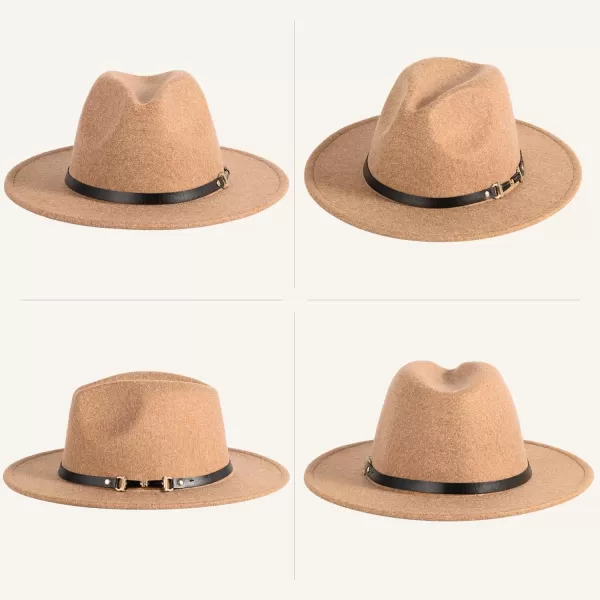 Verabella Fedora for Women Winter Classic Wool Fedora Panama Hat with Belt BuckleKhaki