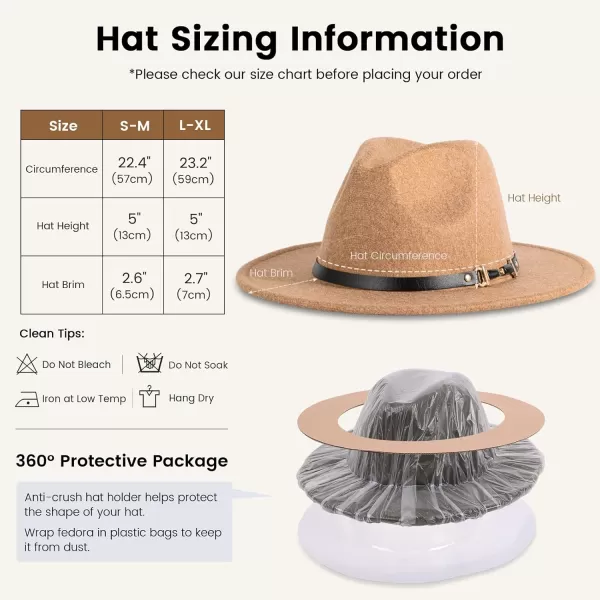 Verabella Fedora for Women Winter Classic Wool Fedora Panama Hat with Belt BuckleKhaki