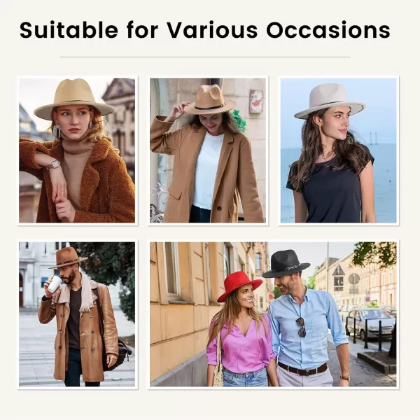 Verabella Fedora for Women Winter Classic Wool Fedora Panama Hat with Belt BuckleKhaki