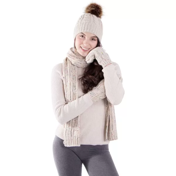 Verabella Women ampamp Mens 3 in 1 Winter Warm Knit Beanie Hat Scarf and Mittens Set8126beige