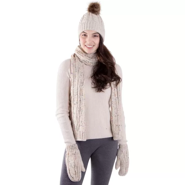 Verabella Women ampamp Mens 3 in 1 Winter Warm Knit Beanie Hat Scarf and Mittens Set8126beige