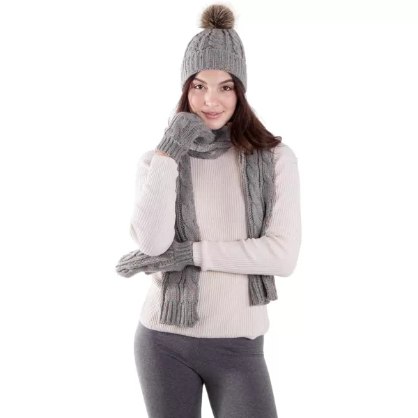 Verabella Women ampamp Mens 3 in 1 Winter Warm Knit Beanie Hat Scarf and Mittens Set8126grey
