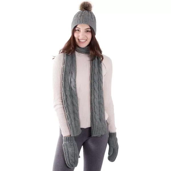 Verabella Women ampamp Mens 3 in 1 Winter Warm Knit Beanie Hat Scarf and Mittens Set8126grey