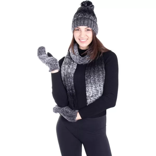 Verabella Women ampamp Mens 3 in 1 Winter Warm Knit Beanie Hat Scarf and Mittens SetBlackGrey