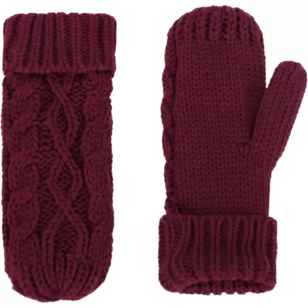 Verabella Women ampamp Mens 3 in 1 Winter Warm Knit Beanie Hat Scarf and Mittens SetBurgundy