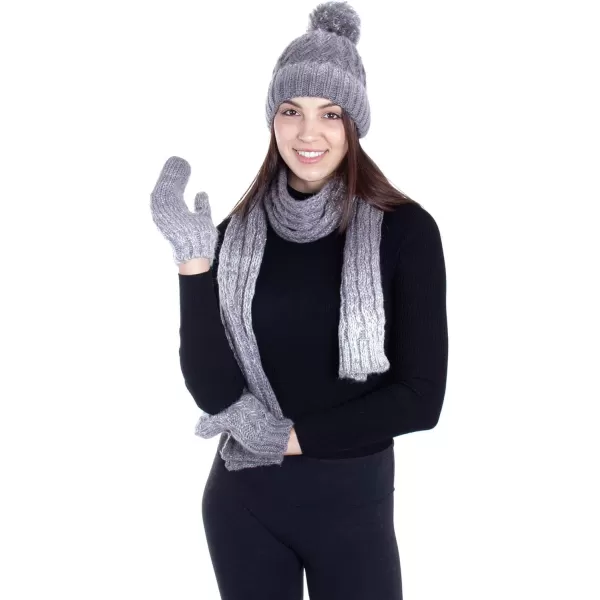 Verabella Women ampamp Mens 3 in 1 Winter Warm Knit Beanie Hat Scarf and Mittens SetCharcoalLight Grey