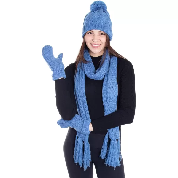 Verabella Women ampamp Mens 3 in 1 Winter Warm Knit Beanie Hat Scarf and Mittens SetCinerous