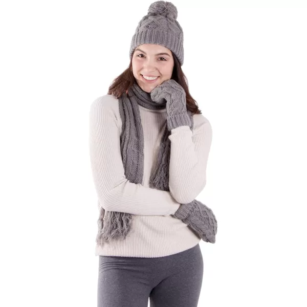 Verabella Women ampamp Mens 3 in 1 Winter Warm Knit Beanie Hat Scarf and Mittens SetGrey