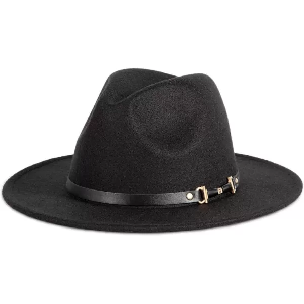 Verabella Fedora for Women Winter Classic Wool Fedora Panama Hat with Belt BuckleBlack
