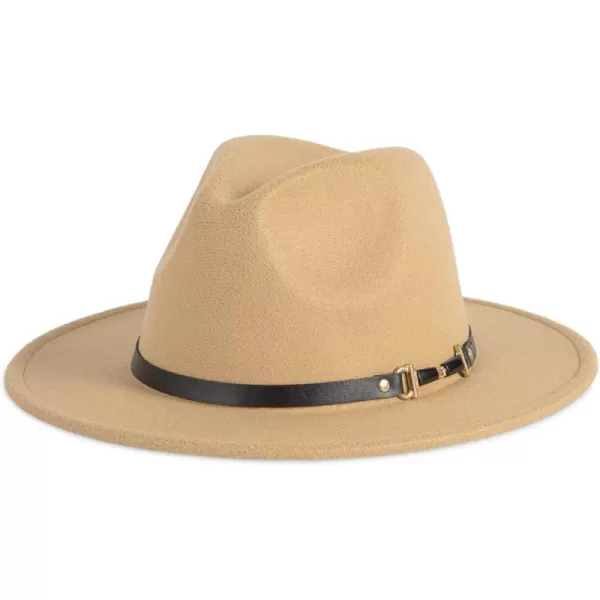 Verabella Fedora for Women Winter Classic Wool Fedora Panama Hat with Belt BuckleCamel