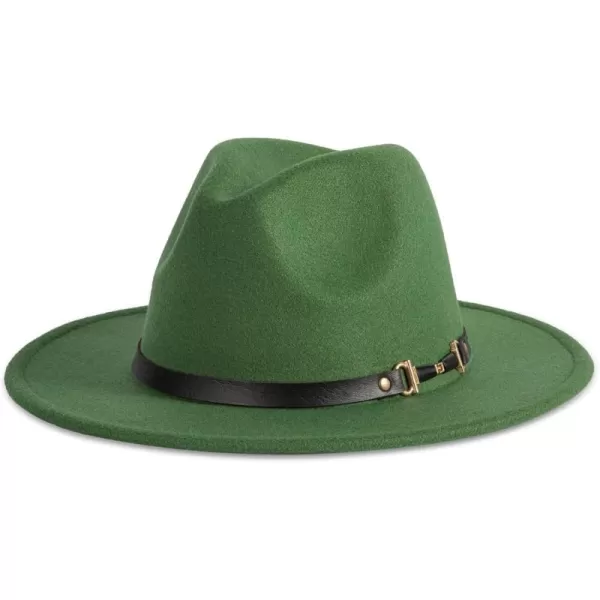 Verabella Fedora for Women Winter Classic Wool Fedora Panama Hat with Belt BuckleGreen