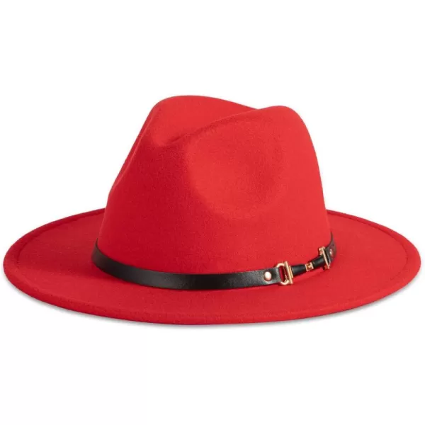 Verabella Fedora for Women Winter Classic Wool Fedora Panama Hat with Belt BuckleRed