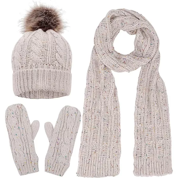 Verabella Women ampamp Mens 3 in 1 Winter Warm Knit Beanie Hat Scarf and Mittens Set8126beige