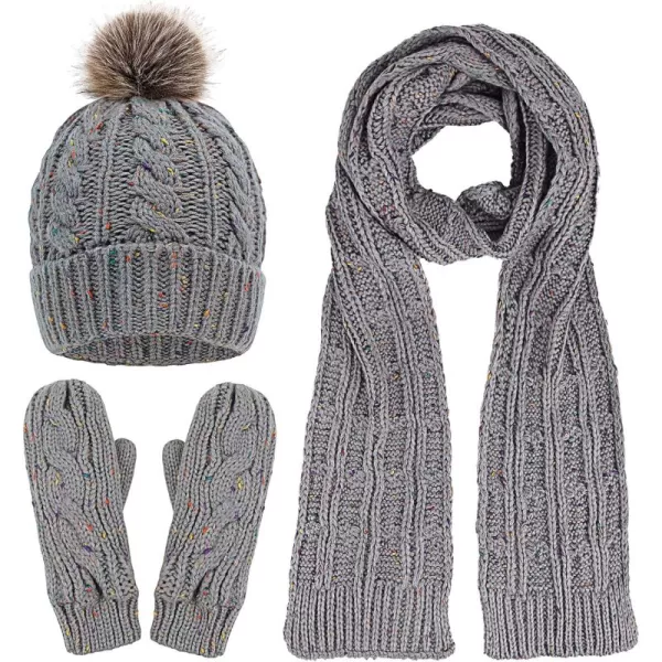 Verabella Women ampamp Mens 3 in 1 Winter Warm Knit Beanie Hat Scarf and Mittens Set8126grey