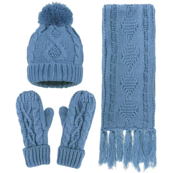 Verabella Women ampamp Mens 3 in 1 Winter Warm Knit Beanie Hat Scarf and Mittens SetCinerous