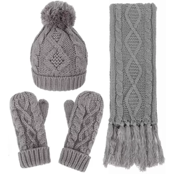 Verabella Women ampamp Mens 3 in 1 Winter Warm Knit Beanie Hat Scarf and Mittens SetGrey
