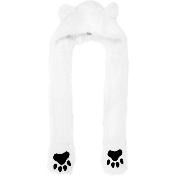 Animal Hood Hat Scarf and Mitten Gloves 3in1 Multifunction Furry Hoodie1478white