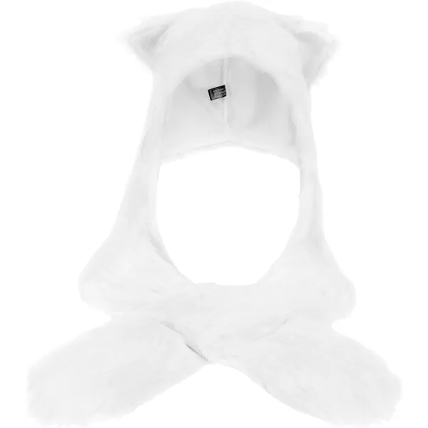 Animal Hood Hat Scarf and Mitten Gloves 3in1 Multifunction Furry Hoodie1478white