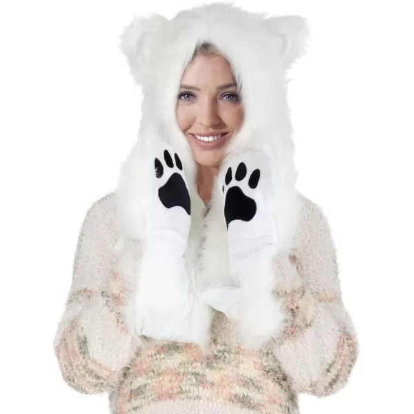 Animal Hood Hat Scarf and Mitten Gloves 3in1 Multifunction Furry Hoodie1478white