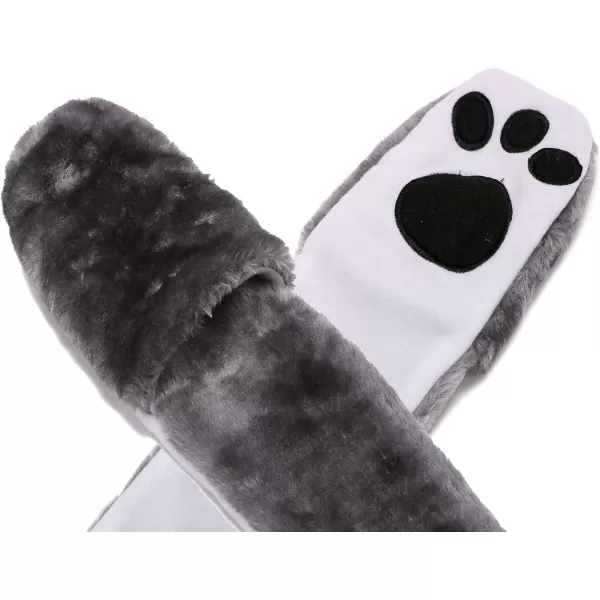 Animal Hood Hat Scarf and Mitten Gloves 3in1 Multifunction Furry HoodieGrey