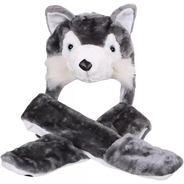 Animal Hood Hat Scarf and Mitten Gloves 3in1 Multifunction Furry HoodieGrey