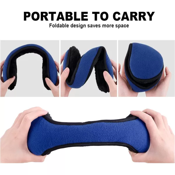 Verabella Men UltraSoft Plush Faux Fur Earmuffs Foldable Cold Weather Ear Muff Lined Trim Knits Ear WarmersRoyal Blue