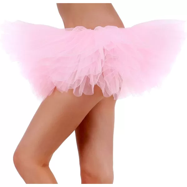 Womens Retro 5 Layers Tulle Cosplay Costume Dance Tutu SkirtLight Pink Tutu