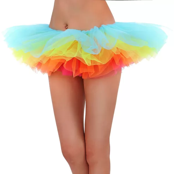 Womens Retro 5 Layers Tulle Cosplay Costume Dance Tutu SkirtRainbow Tutu