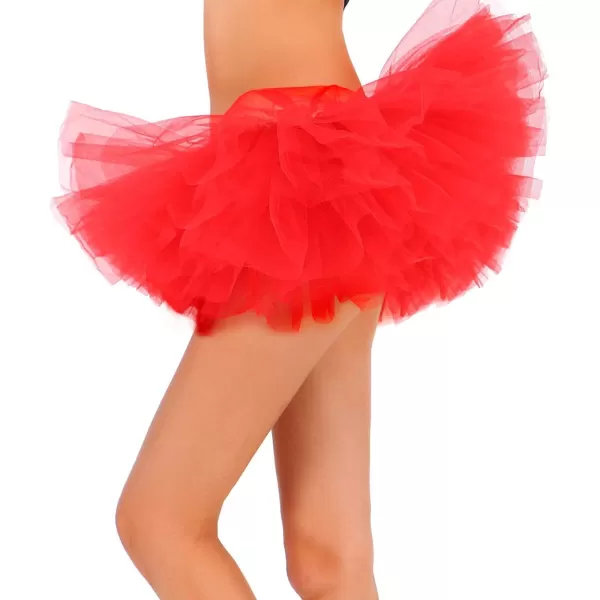 Womens Retro 5 Layers Tulle Cosplay Costume Dance Tutu SkirtRed Tutu