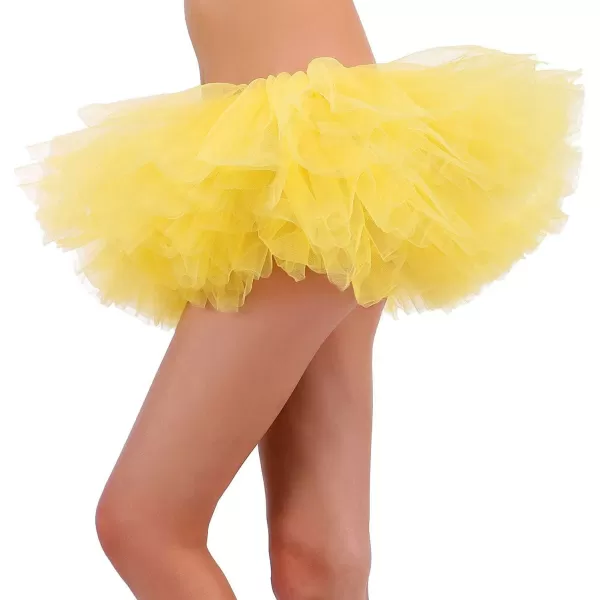 Womens Retro 5 Layers Tulle Cosplay Costume Dance Tutu SkirtYellow Tutu