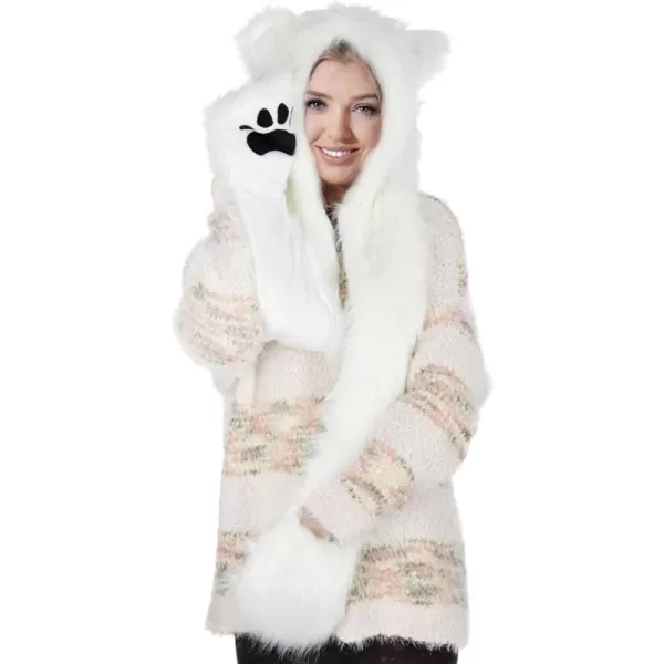 Animal Hood Hat Scarf and Mitten Gloves 3in1 Multifunction Furry Hoodie1478white