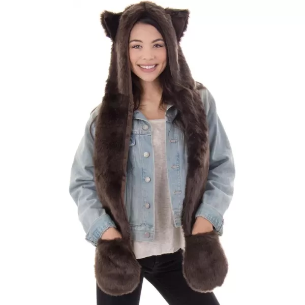 Animal Hood Hat Scarf and Mitten Gloves 3in1 Multifunction Furry Hoodie7159bear