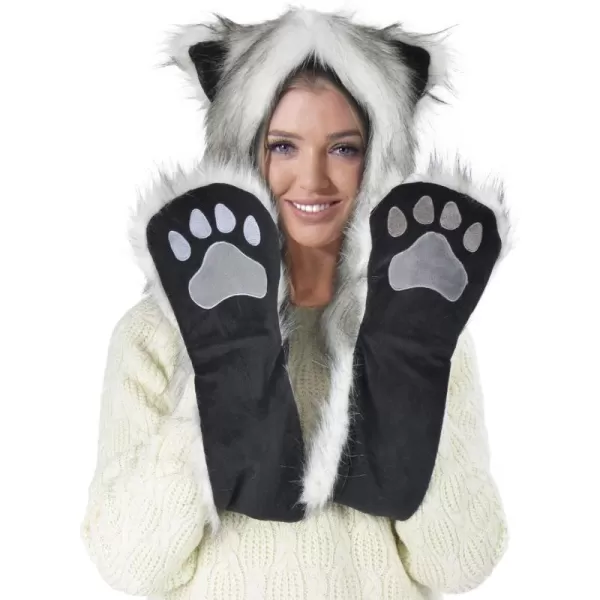 Animal Hood Hat Scarf and Mitten Gloves 3in1 Multifunction Furry HoodieFox