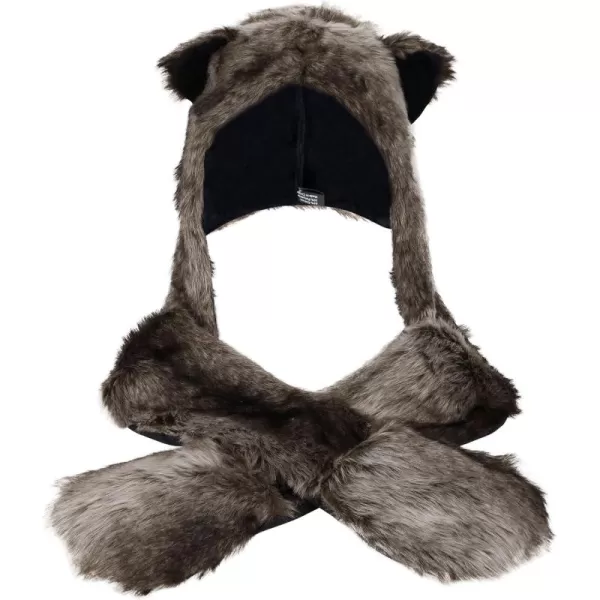 Animal Hood Hat Scarf and Mitten Gloves 3in1 Multifunction Furry HoodieGrey Wolf