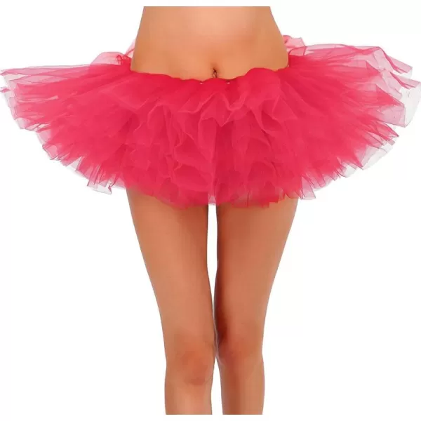 Womens Retro 5 Layers Tulle Cosplay Costume Dance Tutu SkirtHot Pink Tutu