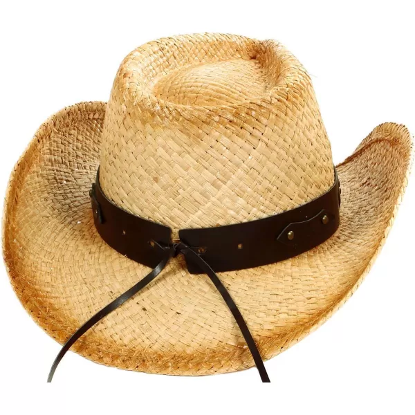 Verabella MenWomens Classic Western Cowboy Straw Hat wLeather BandBrown Band